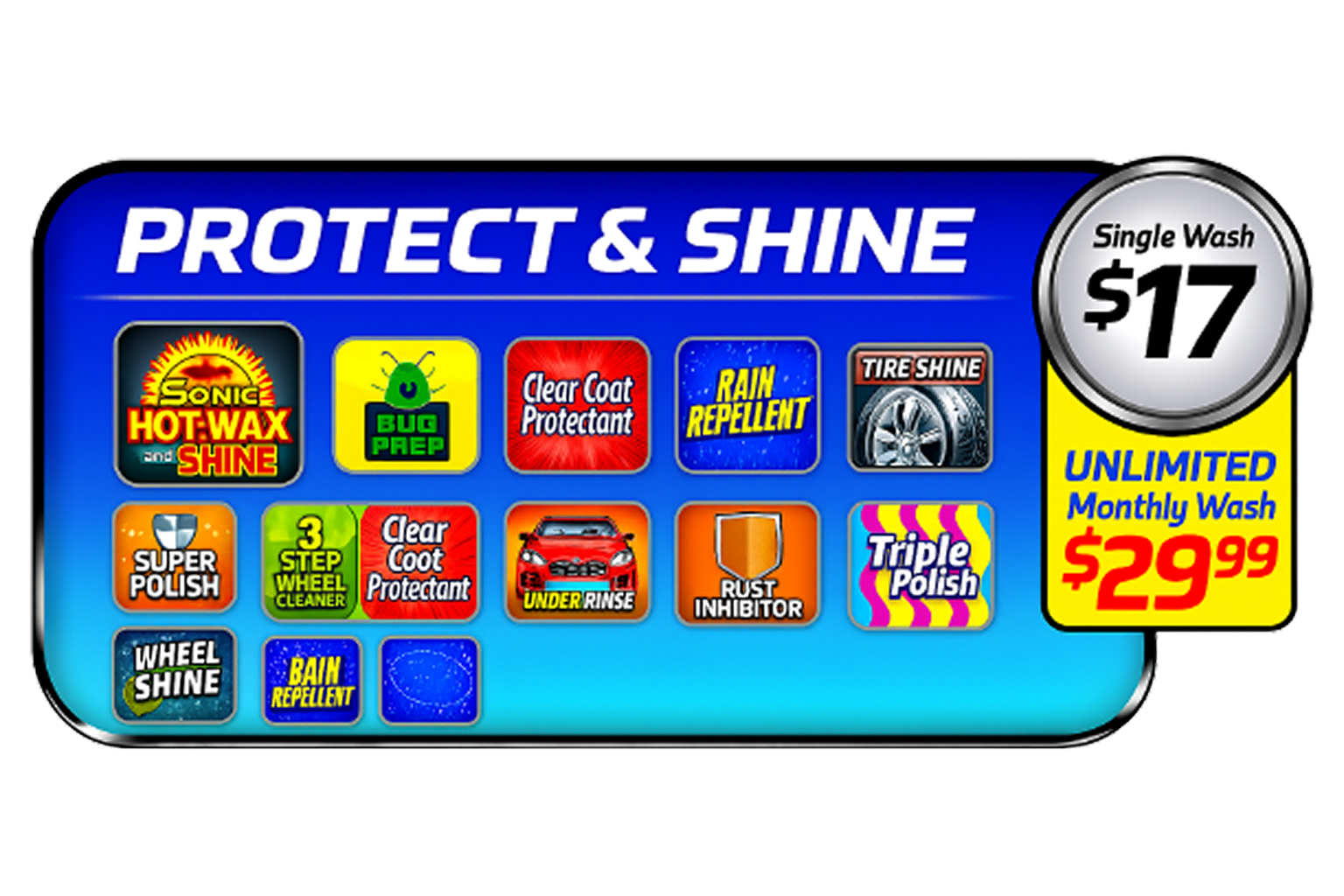 Protect-and-Shine-Package 2023, Sonic Suds, full service car wash, car wash service, express car wash, Greenville, South Carolina