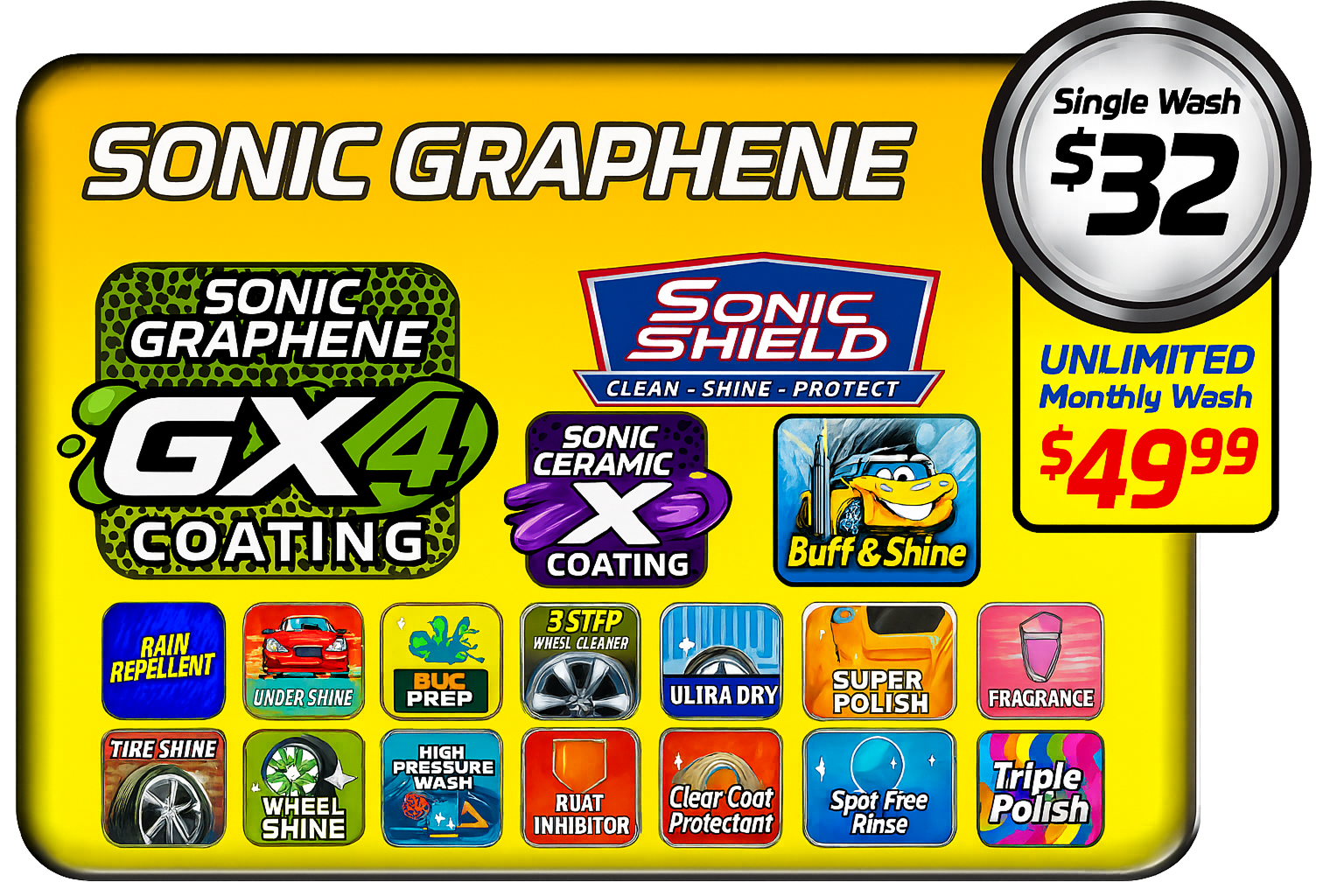 Sonic Graphene  Sonic Suds, full service car wash, car wash service, express car wash, Greenville, South Carolina