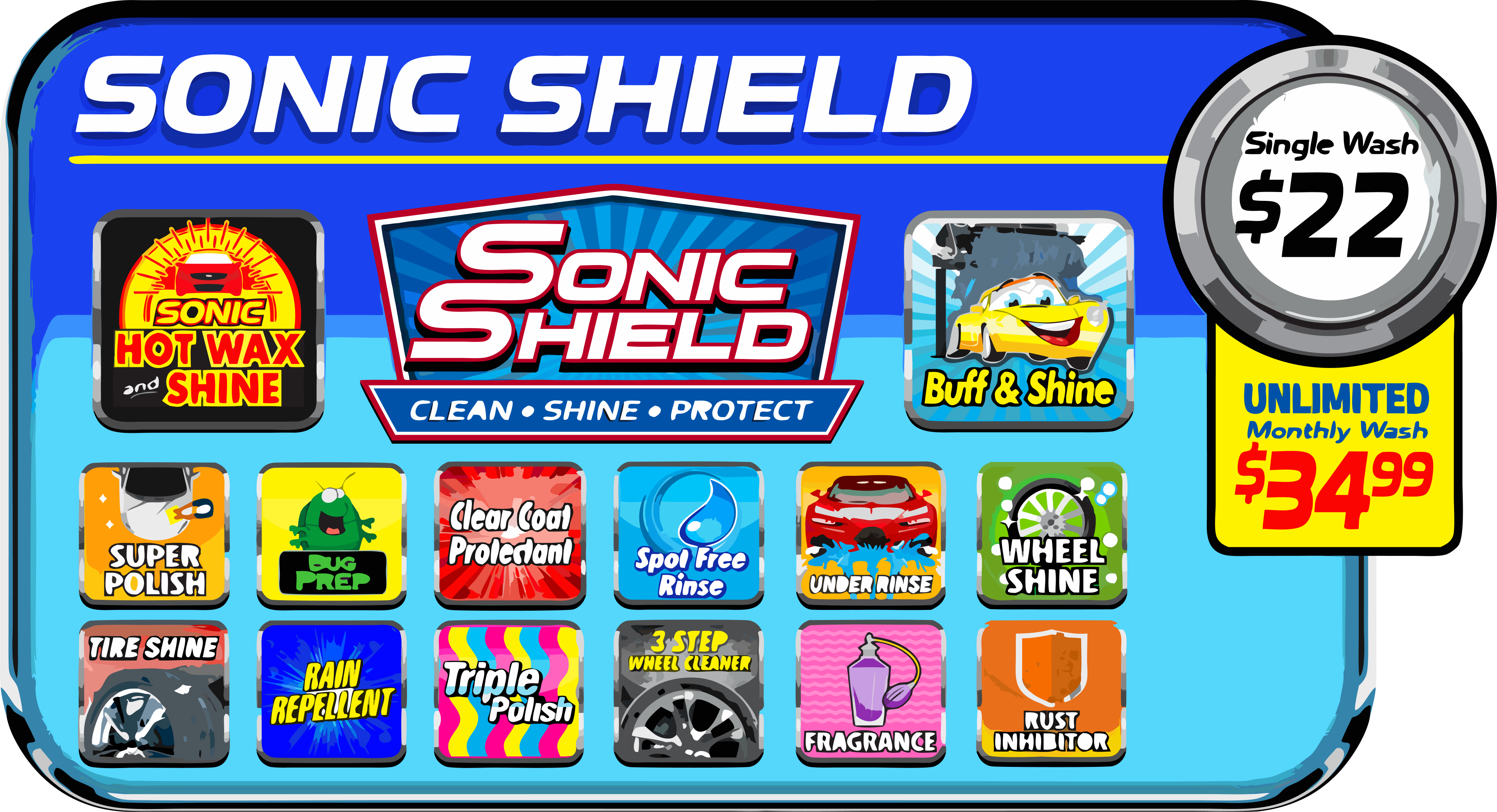 Sonic Sheild Package, Sonic Suds, full service car wash, car wash service, express car wash, Greenville, South Carolina